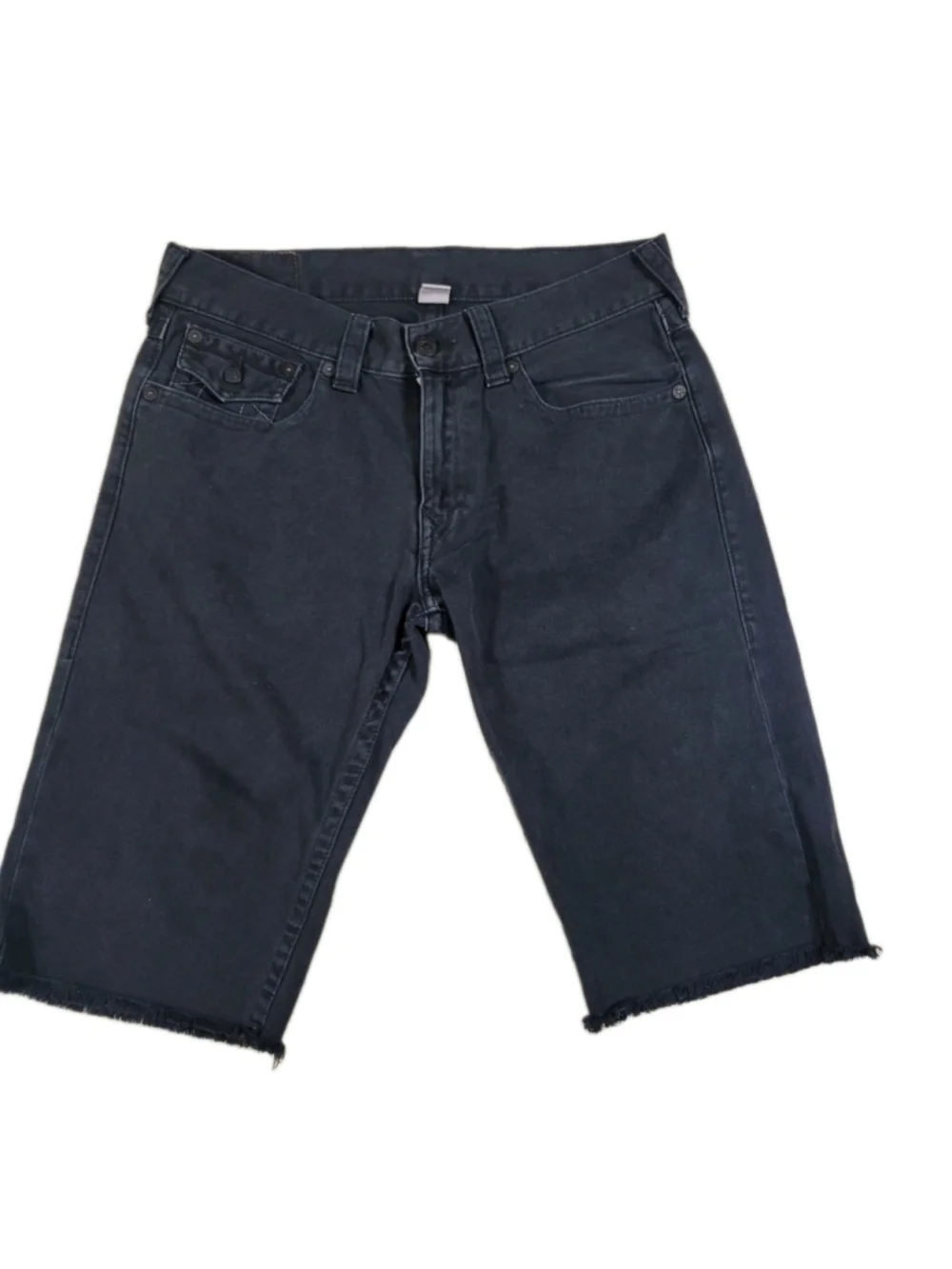 True Religion Jeans Men Flap Pockets Cut-Off Black Fray Shorts Size 34 Inseam 15